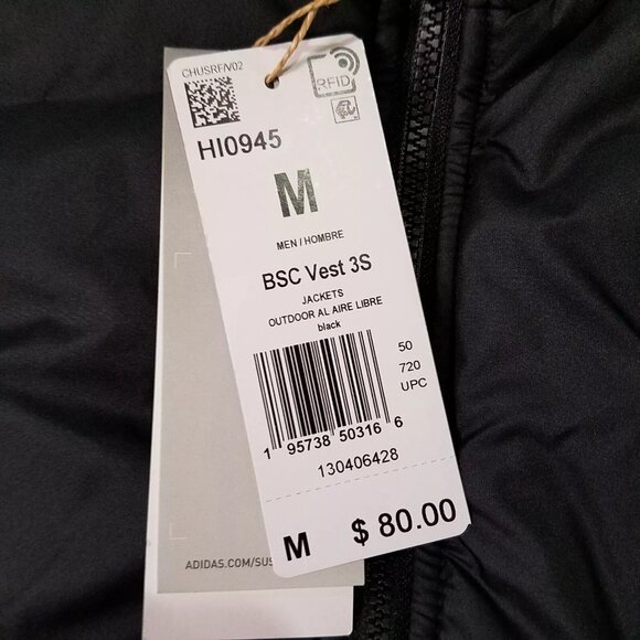 Adidas BSC 3-Stripes Outdoor Insulated Vest Men's Size Medium HI0945 - Picture 3 of 8